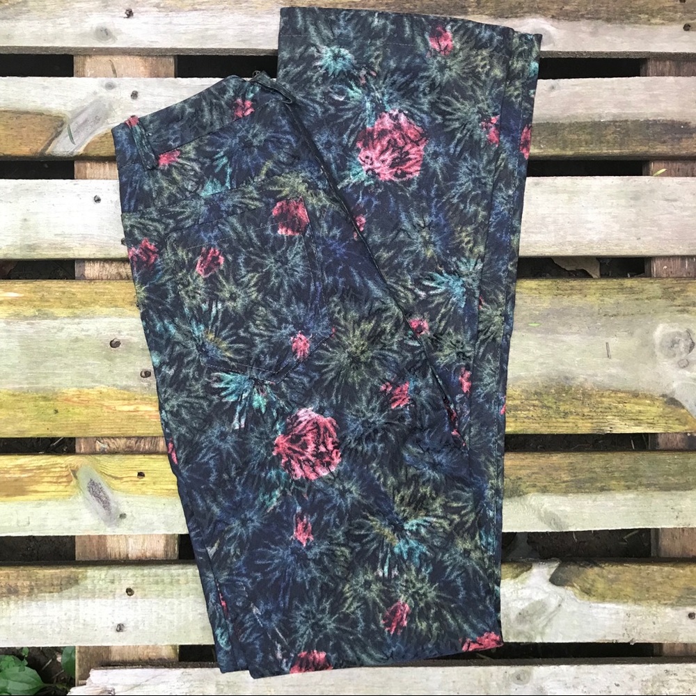 Dark green and peach floral career pants